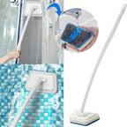 2-in-1 Bath Scrubber & Squeegee 16-Piece Cleaning Brush System with 22" Handle – 90° Rotating Head, Replaceable Sponge, Nylon Bristles for Bathroom, Kitchen, Patio & Outdoor Surfaces
