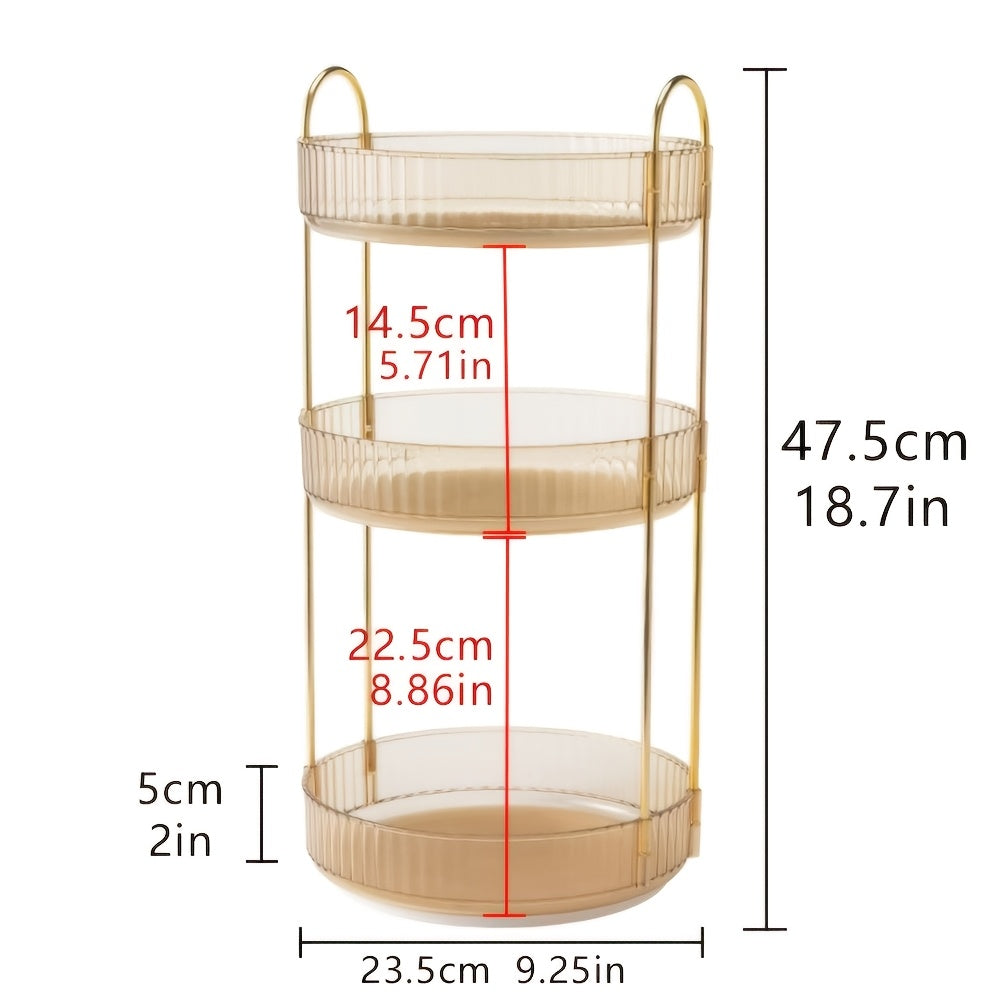360° Swivel Makeup Organizer 3-Tier Countertop - Rotating Perfume & Cosmetic Organizer, Large Capacity Skincare Storage Rack for Bathroom Dresser Vanity
