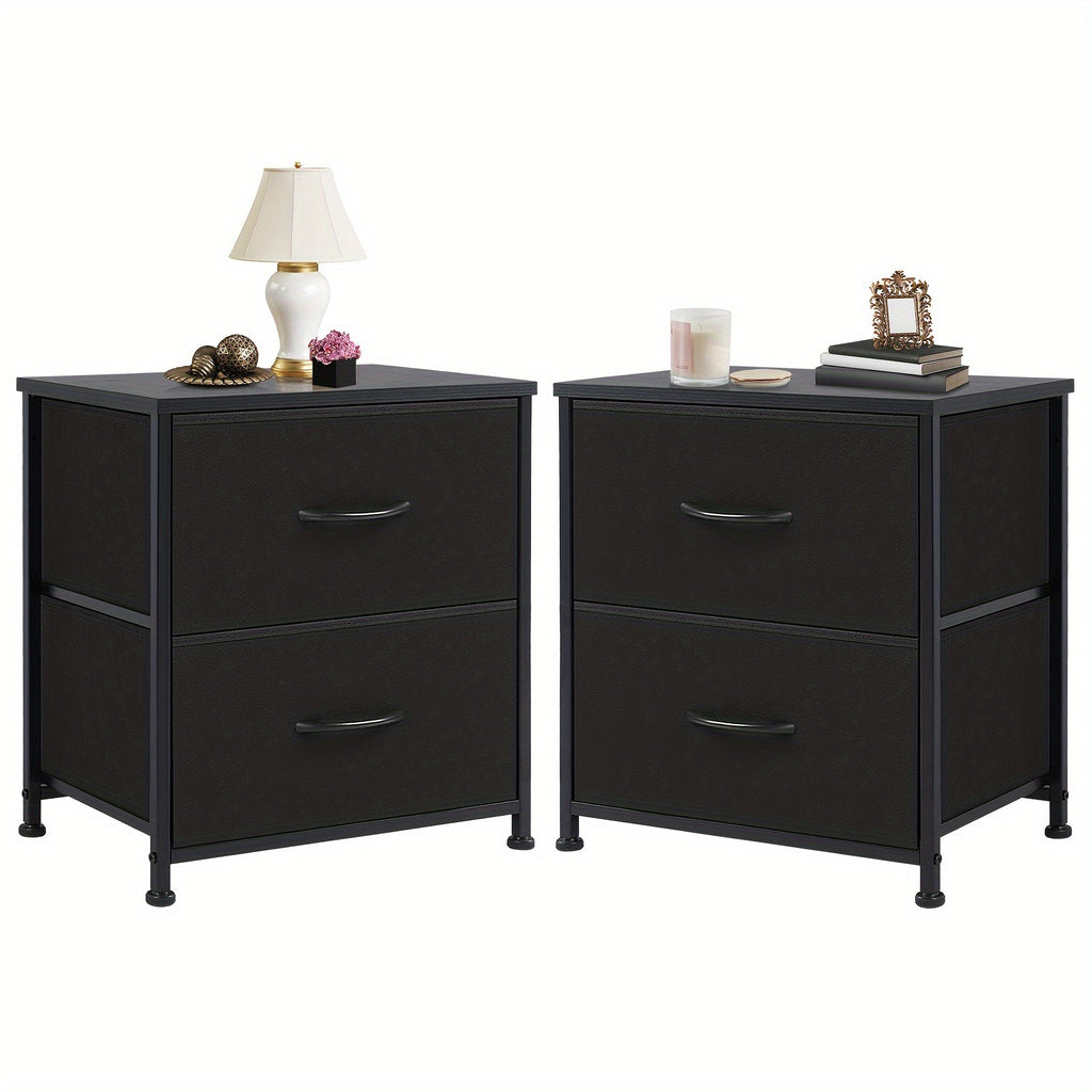 Nightstand with 2 Drawers & Removable Fabric Bins - Small Bedside Dresser for Bedroom, Dorm, Entryway & Small Spaces, 1pc or 2pcs Set, 4 Colors