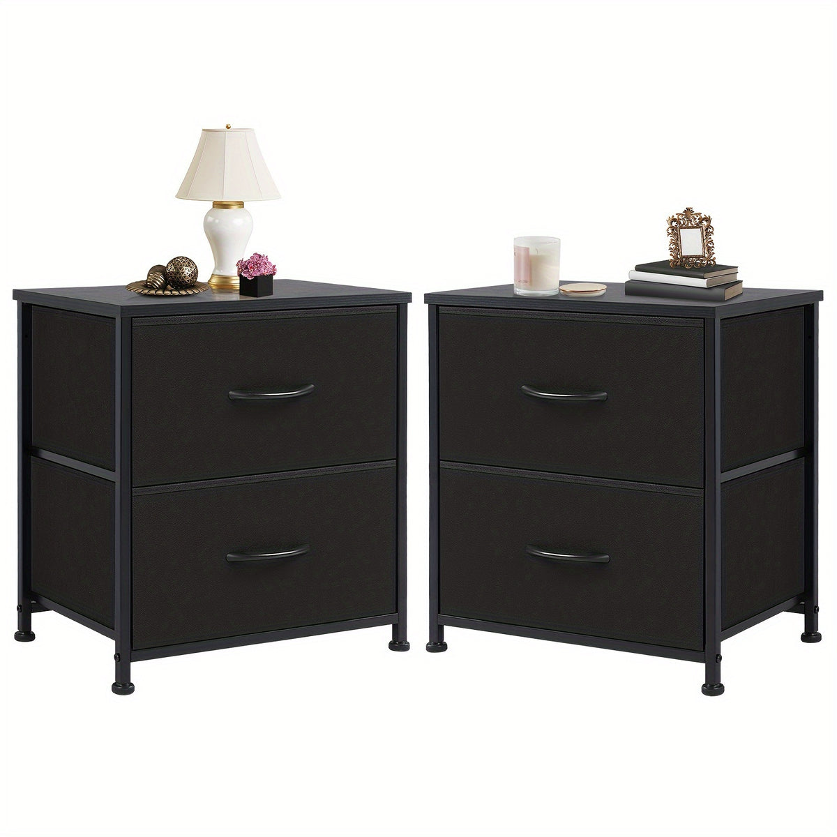 Nightstand with 2 Drawers & Removable Fabric Bins - Small Bedside Dresser for Bedroom, Dorm, Entryway & Small Spaces, 1pc or 2pcs Set, 4 Colors