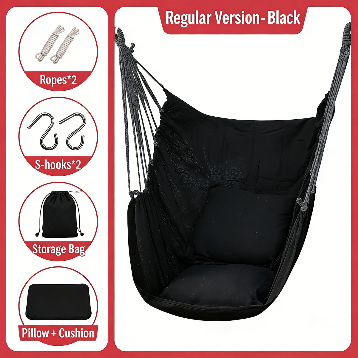 Hammock Chair Outdoor Swing Leisure Chair with Hanging Ropes Storage Bag Optional Pillow Garden Terrace Camping Orange Red Teal Black Gray