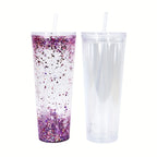 Snow Globe Tumbler 25-Pack 24oz Double Wall Clear Acrylic Cup with Pre-Drilled Hole & Plug - Reusable Plastic Snow Globe Cups for DIY Crafts, Drinking Water Juice, Party Bulk