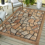 Outdoor Patio Rug Washable Stone Pattern Rectangular Carpet – Durable Indoor Outdoor Mat for Patio, Garden, Camping, RV & Sunroom | Multiple Sizes