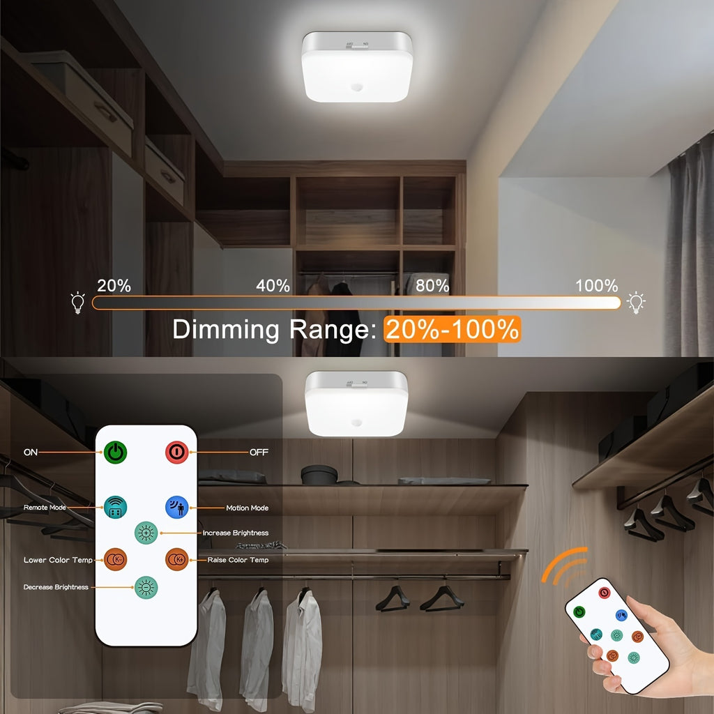 Rechargeable Motion Sensor Ceiling Light with Remote – 5 Brightness Levels 4 Color Temperatures Dimmable Wireless LED Light for Closet Shower Pantry Hallway Porch Shed