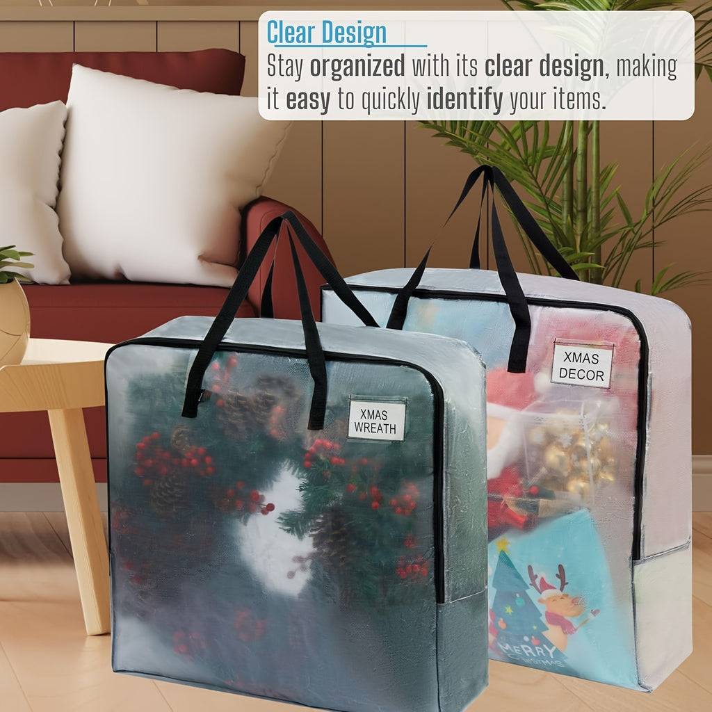 Extra Large Clear Storage Bags with Zipper & Heavy-Duty Handles – 30-Inch Transparent Organizer Bags for Christmas Decorations, Wreaths, Garlands, Clothes, Blankets & Moving, Set of 2 or 4