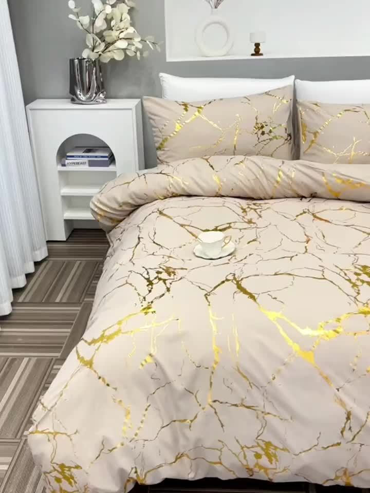 Duvet Cover Set Queen King Twin Full - Bronzing Texture Soft Breathable Bedding, 3-Piece with Pillowcases, All-Season Luxury Bedroom Decor, White Khaki Black