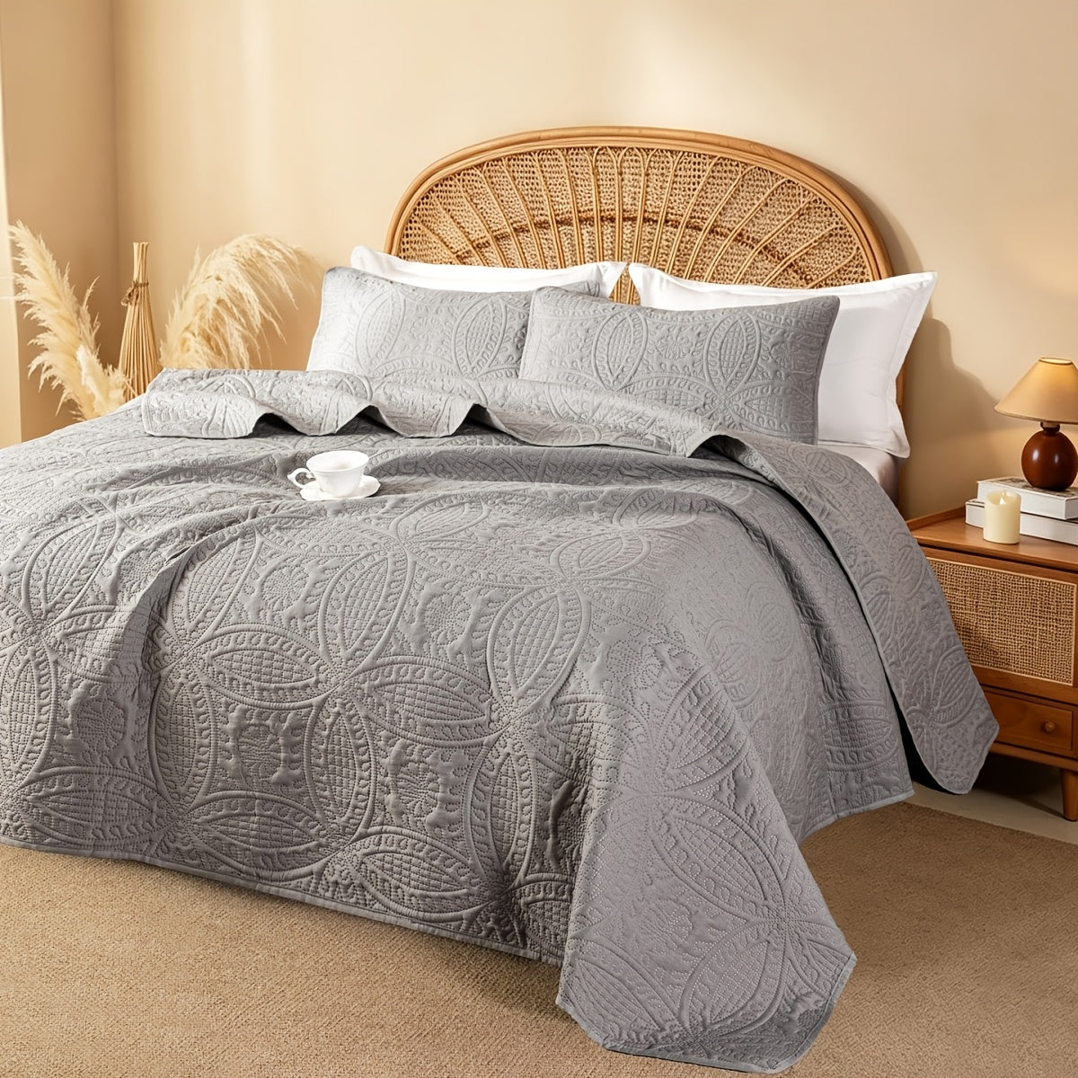 Quilted Bedspread Set Lightweight Cooling Coverlet with Pillow Shams Twin Queen King Soft Breathable Summer Bedding Set Machine Washable