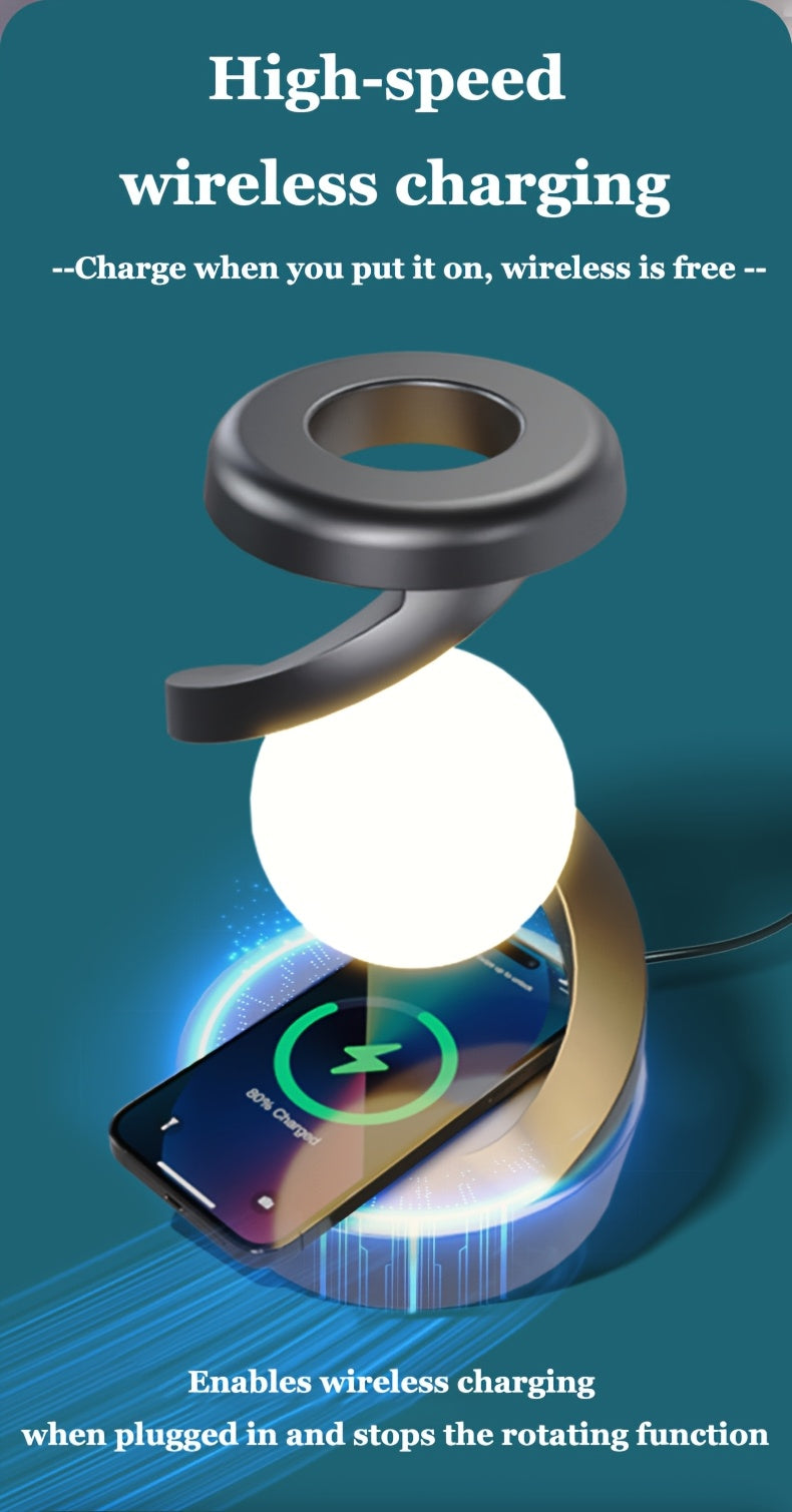 Floating Rotating Lamp with Wireless Charging, Color-Changing LED Table Lamp, Bedside Nightstand Lamp with Atmosphere Night Light – Home & Party Decor