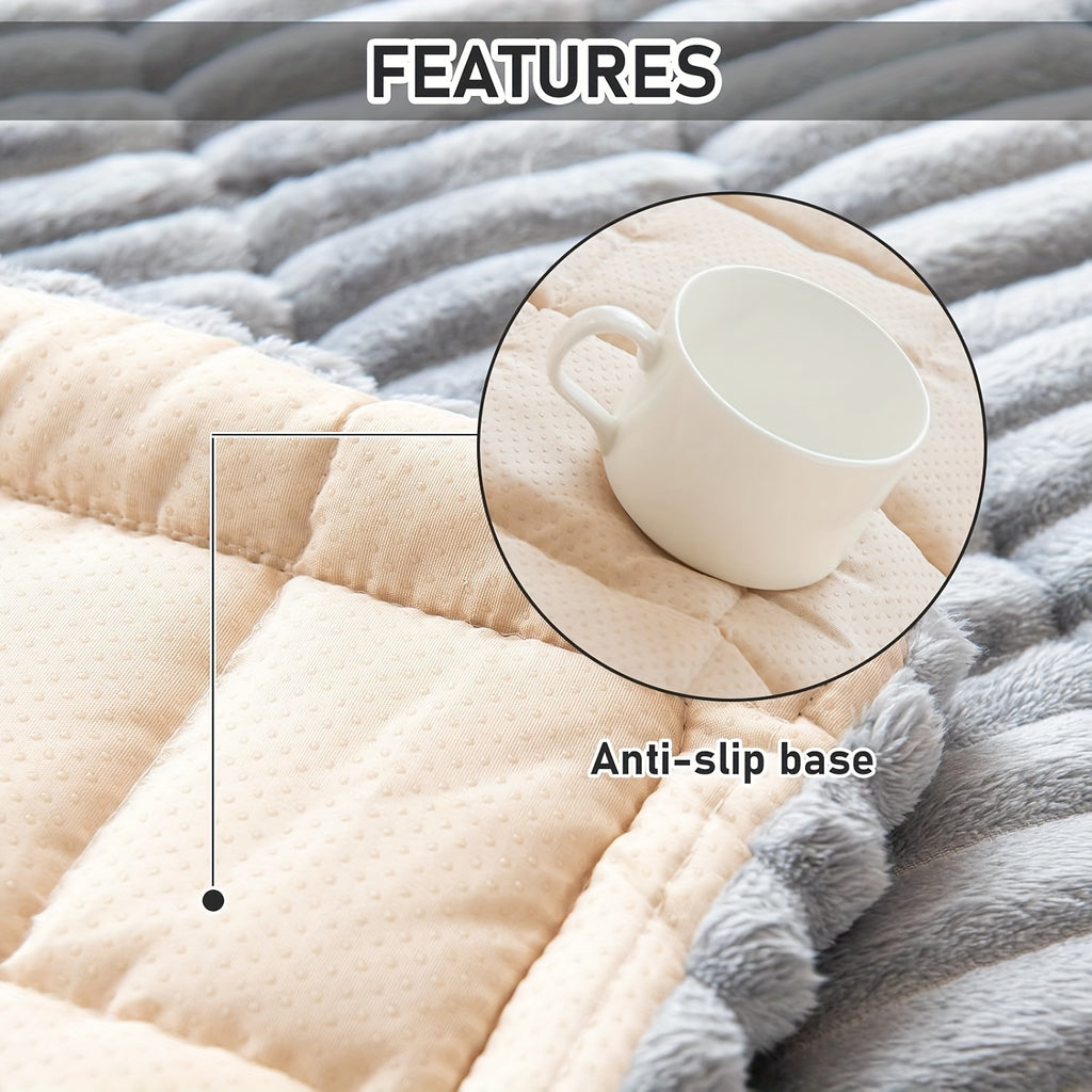 Jacquard Couch Cushion Cover 2pcs Set Solid Color Sofa Seat Cover - Soft Thick Plush Non-Slip Machine Washable Pet Friendly for 2 3 4 Seat Sectional Sofa Living Room Bedroom, 4 Colors
