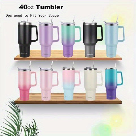 40oz Insulated Tumbler with Handle, Straw & Carrier Bag – Stainless Steel Double Wall, Cold 34 Hours, Travel Mug for Gym, Hiking, Office & Outdoor
