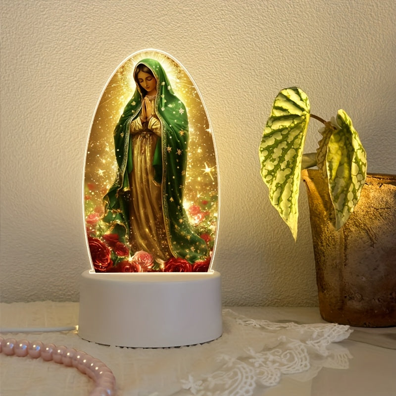 Guadalupe Prayer Night Light with Warm White Glow & Switch Control – Christian Home Decor for Prayer Room, Baptism Gift, Worship Altar & Spiritual Atmosphere