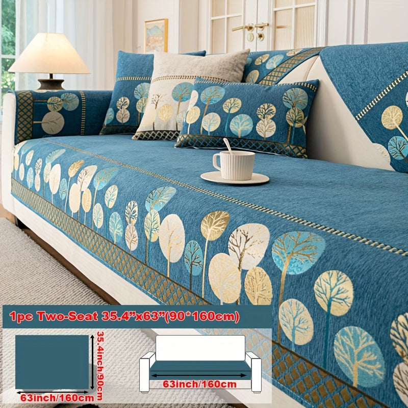 Bohemian Embroidered Sofa Cushion Cover Geometric Tree Leaf Design Pet Friendly Elegant Blue Gold for Living Room Bedroom Office All Sofa Sizes