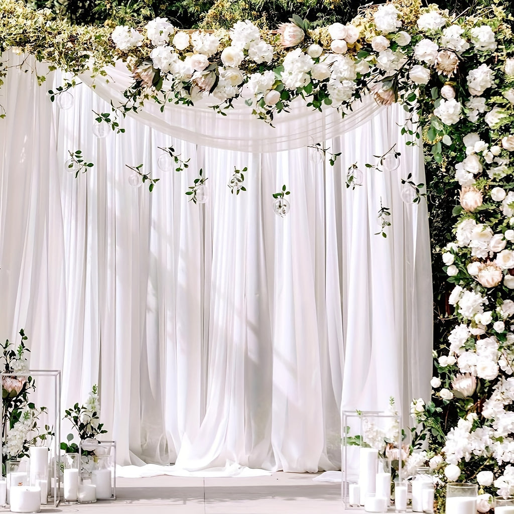 Wrinkle-Free White Backdrop Curtains Polyester, Wedding Party Photo Backdrop Drapes Rod Pocket, Single Panel or Sets of 6 8 12 Pieces