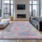 Velvet Shag Area Rug with Non-Slip Backing – Super Soft Plush Indoor Carpet for Living Room, Bedroom & Kitchen, Tie-Dye & Solid Colors, 5 Sizes