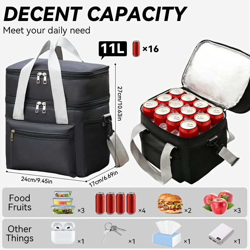 Large Capacity Insulated Lunch Bag with Shoulder Strap Double Pocket Thickened Cooler Tote for Work School Picnic Beach Men Women Black Grey Burgundy