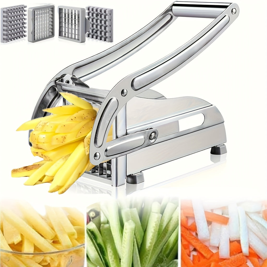 French Fry Cutter with 36 & 64 Hole Blades - Stainless Steel Potato Chipper Manual Slicer Dicer for Homemade Fries, Chips & Vegetables