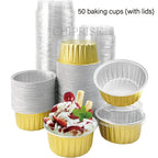 Aluminum Foil Baking Cups with Lids – Assorted Color Cupcake & Muffin Tins for Parties, Weddings & Events | 50-Pack with Lids or 30-Set with Spoons