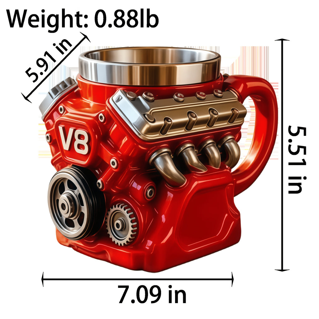 V8 V12 Engine Coffee Mug - Novelty Car Themed Travel Mug for Coffee Lovers Mechanics Men, Hot & Cold, Unique Gift for Boyfriend Father's Day