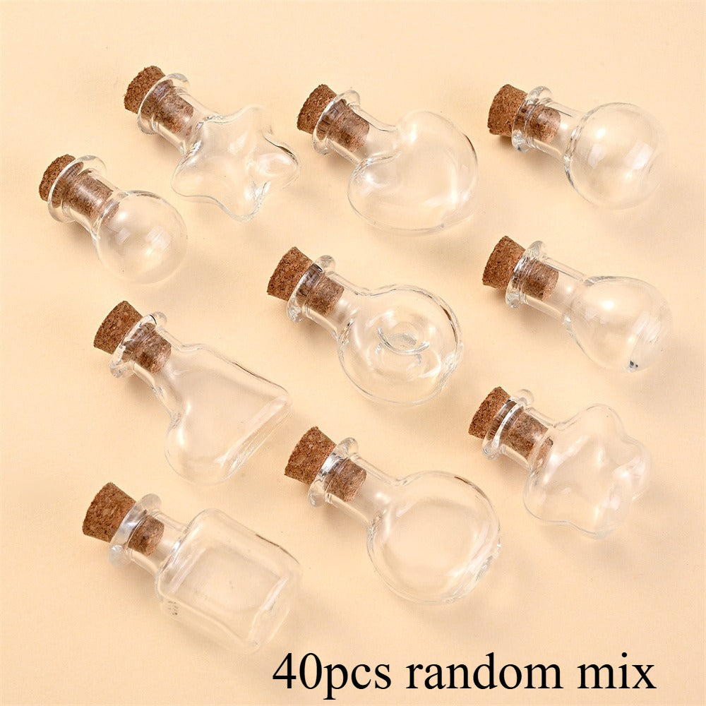 Assorted Mini Glass Bottles with Cork Stopper 40pcs, Mixed Shape Clear Small Drift Wishing Bottles, Bead Containers for DIY Crafts, Necklace Making, Wedding Party Favors, Christmas & Holiday Decor