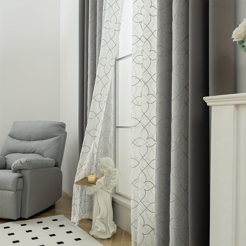 Blackout Curtains 4-Pack – Geometric Embroidery Grommet Top, Sun-Blocking Heat-Insulating Room Darkening Drapes, Living Room Bedroom Dining, All-Season, 4 Colors 5 Sizes