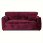 Velvet Stretch Sofa Cover Slipcover – Thick High-Elasticity Plush Couch Cover for L-Shape 1 2 3 4 Seater, Polyester Spandex Furniture Protector with Pillowcase for Living Room