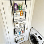 Over The Door Pantry Organizer 6 or 8-Tier, Metal Hanging Storage Shelf with Adjustable Baskets, Spice Rack for Kitchen, Pantry, Laundry & Bathroom, Door Mounted Utility Rack, Black or White