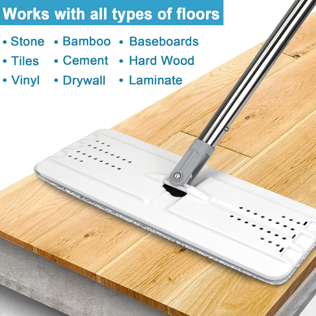 Hands-Free Flat Mop with Bucket 8-Piece Set Including 6 Microfiber Pads and Gloves, 360 Rotating Dry Wet Floor Mop for Bedroom Kitchen Bathroom, Household Cleaning Mop with Bucket Scraper and Wringer
