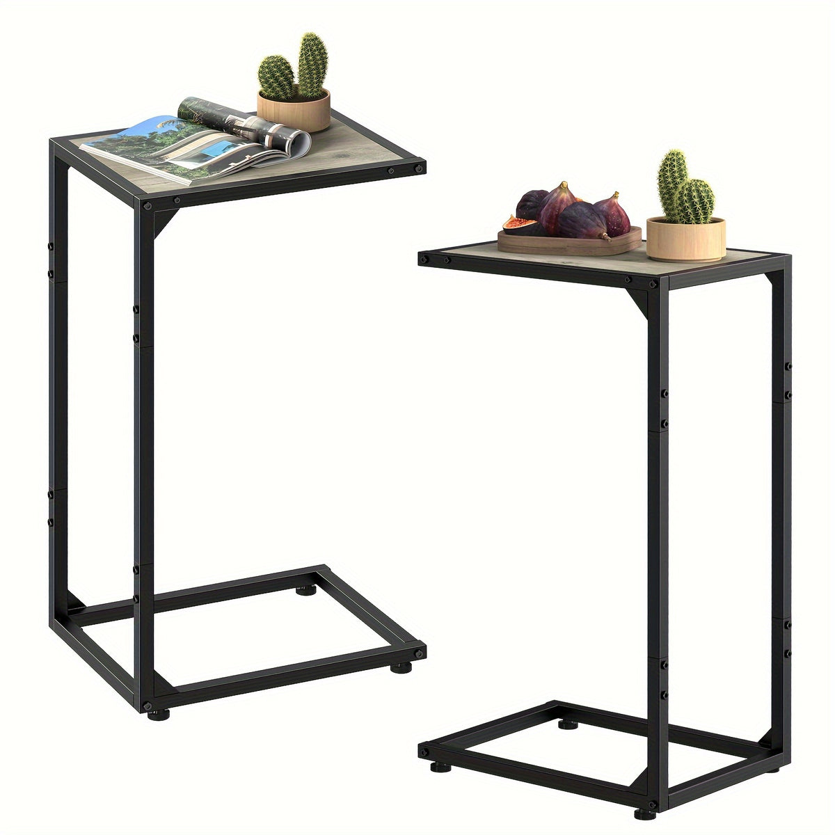 C-Shaped End Table with Charging Station – Sofa Side Table, 50LBS Capacity, Slides Under Sofa, Snack & Laptop Table for Living Room Bedroom (1pc/2pcs, w/wo Storage Bag)