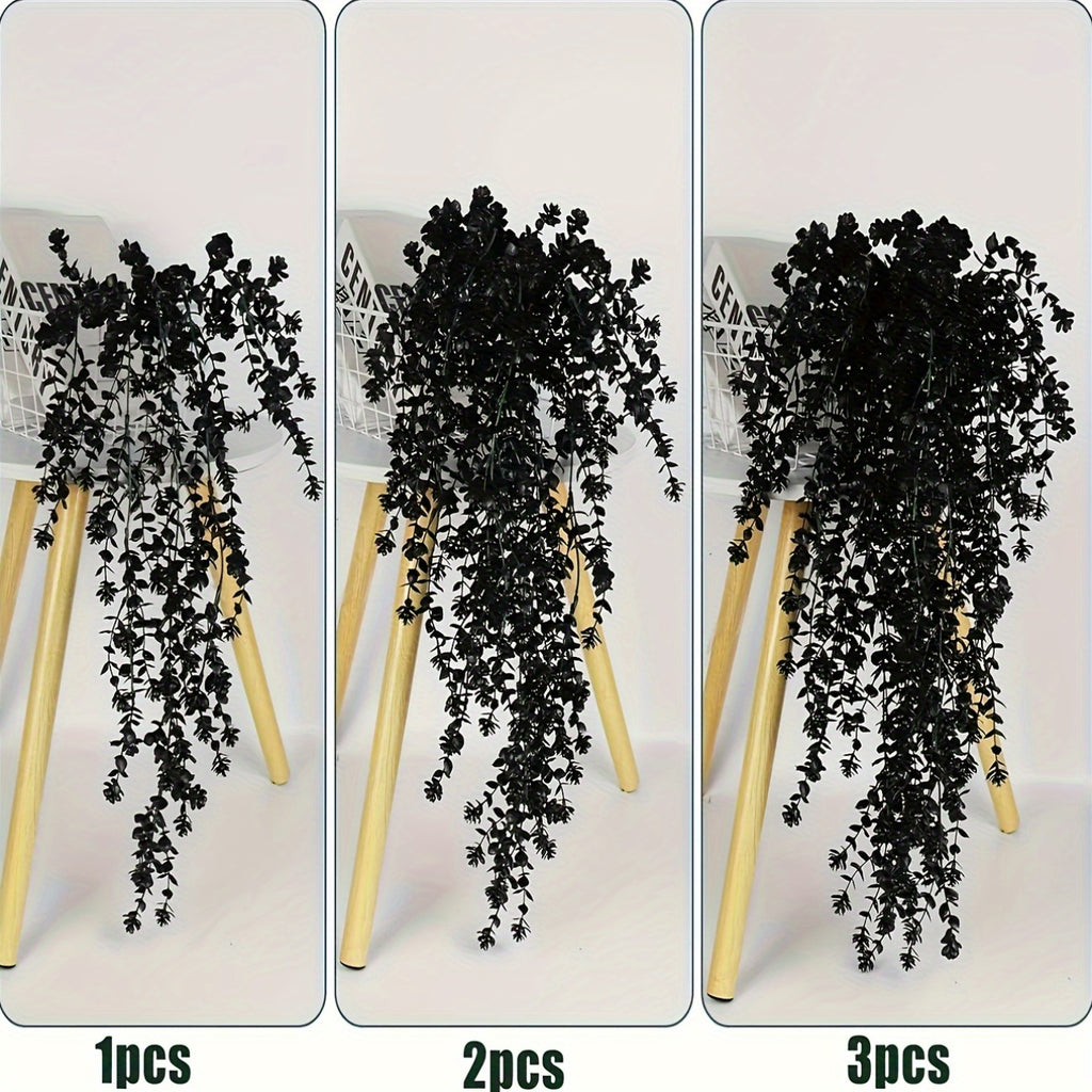 Black Artificial Hanging Flowers & Greenery Vines UV Resistant 2 or 4pcs – Indoor Outdoor Faux Floral Garland for Halloween, Fall Celebrations, Weddings & Home Seasonal Decorations