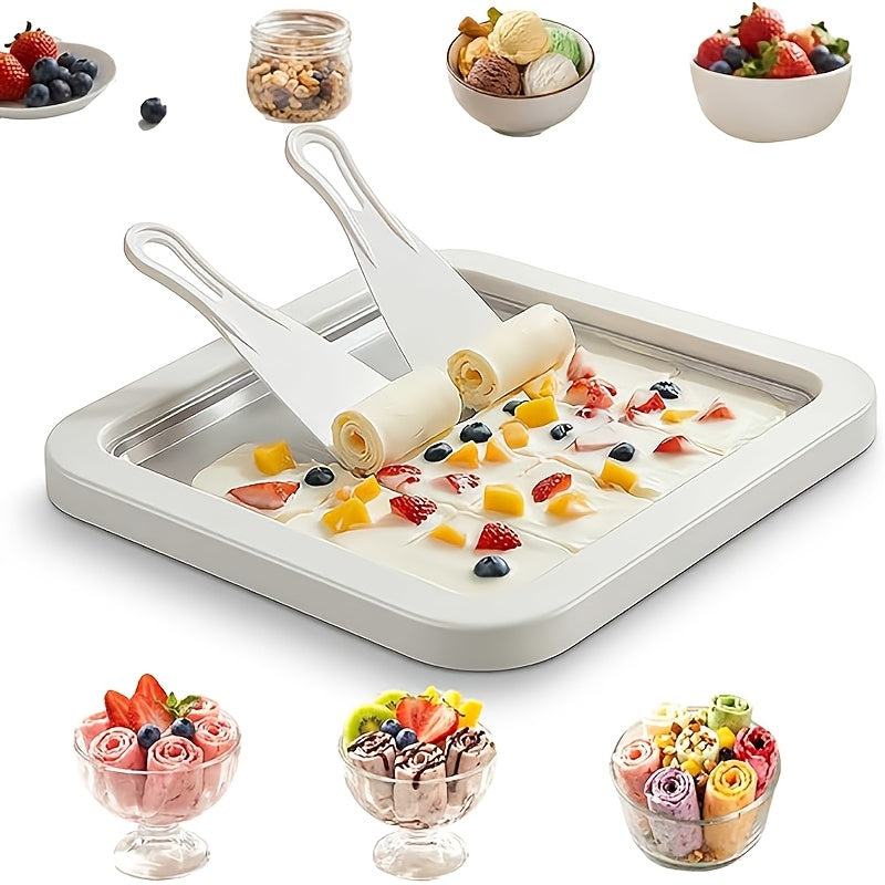 Portable Mini Ice Cream Roll Machine – Quick-Freeze Plate & Stainless Roll Maker for Homemade Frozen Yogurt & Ice Cream | Parties, Picnics & Home Use | Pink & White