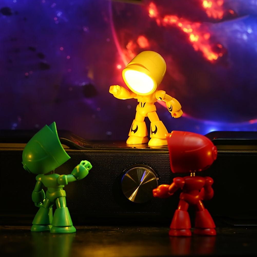 LED Robot Night Light Mini Cute Cartoon Desk Lamp Desktop Decoration for Kids Bedroom Office Holiday Birthday Gift