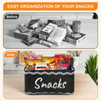 Large Snack Bin Organizer with 5 Chip Clips – Countertop Pantry Snack Basket for Chips, Pretzels, Cookies & Popcorn, Kitchen Organization Shelf Basket