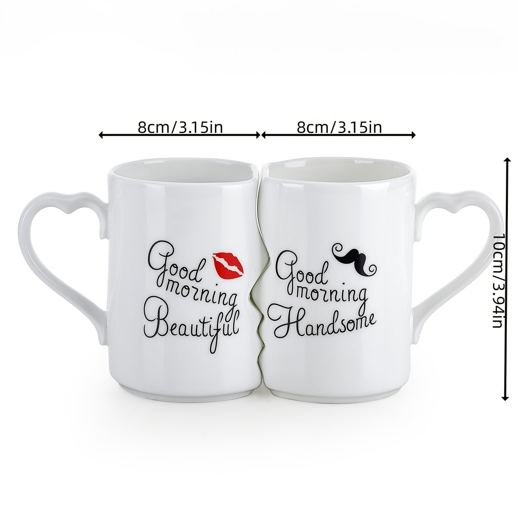 Ceramic Couple Mug Set of 2 – Kissing Design Insulated Love Mugs 360ml 12oz for Coffee Tea, Anniversary Wedding Valentine's Day Gift