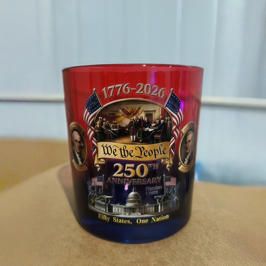 250th Anniversary Whiskey Glasses Set of 2 – 1776-2026 Commemorative We the People Gradient Glass Tumblers, 10oz Oval Gift for Patriotic Celebrations
