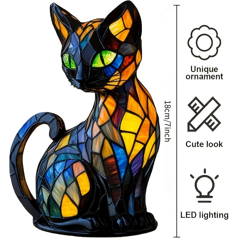 USB Glowing Cat Statue Collectible Figurine – Cute Pet Cat Themed Night Light Sculpture, Home Decoration Accent for Cat Lovers, Holiday Gift, Family Living Room Desk Decor