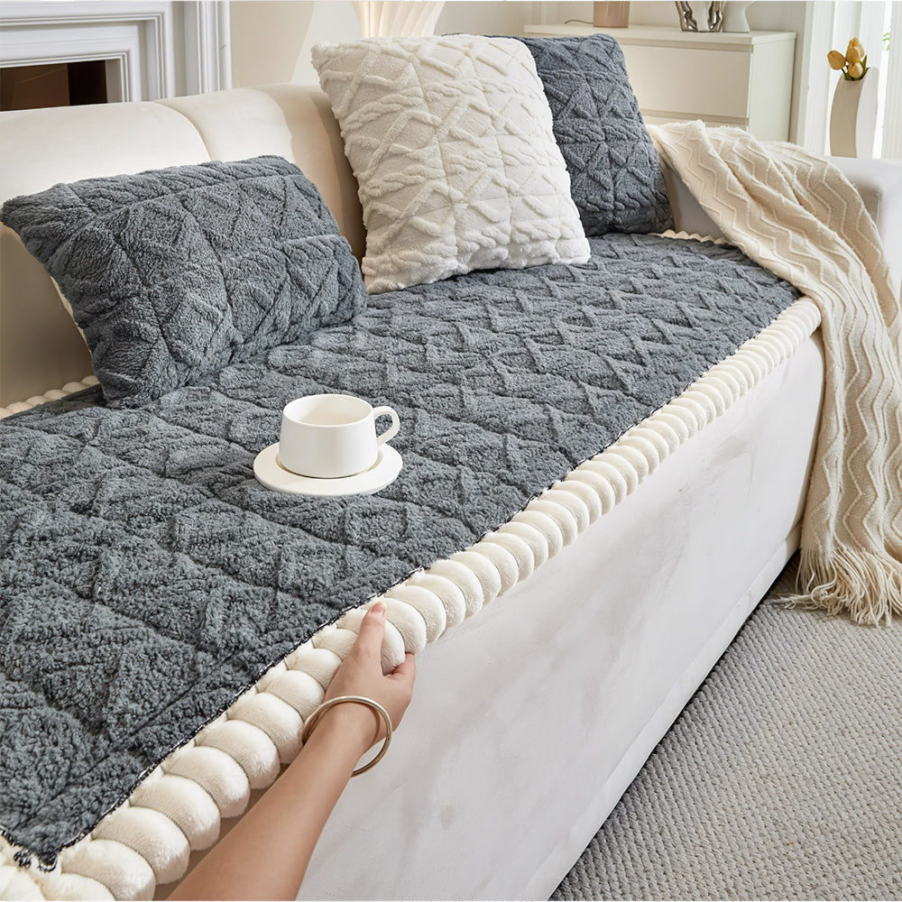 Plush Fleece Sofa Cover Non-Slip Machine Washable Thick Warm Slipcover Seat Cushion Mat for Armchair Couch Swing Bench 1 2 3 4 Seater Living Room Bedroom Office Coffee Grey White