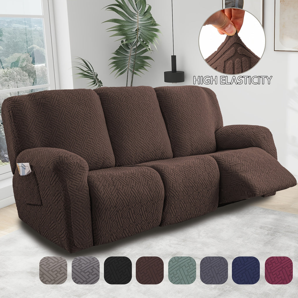 8-Piece Recliner Slipcover Set for 3-Seat Sofa – Flexible Soft Slide Sleeve Furniture Protector with Pocket, Stretch Couch Cover for Living Room, Office & Sofa Chair