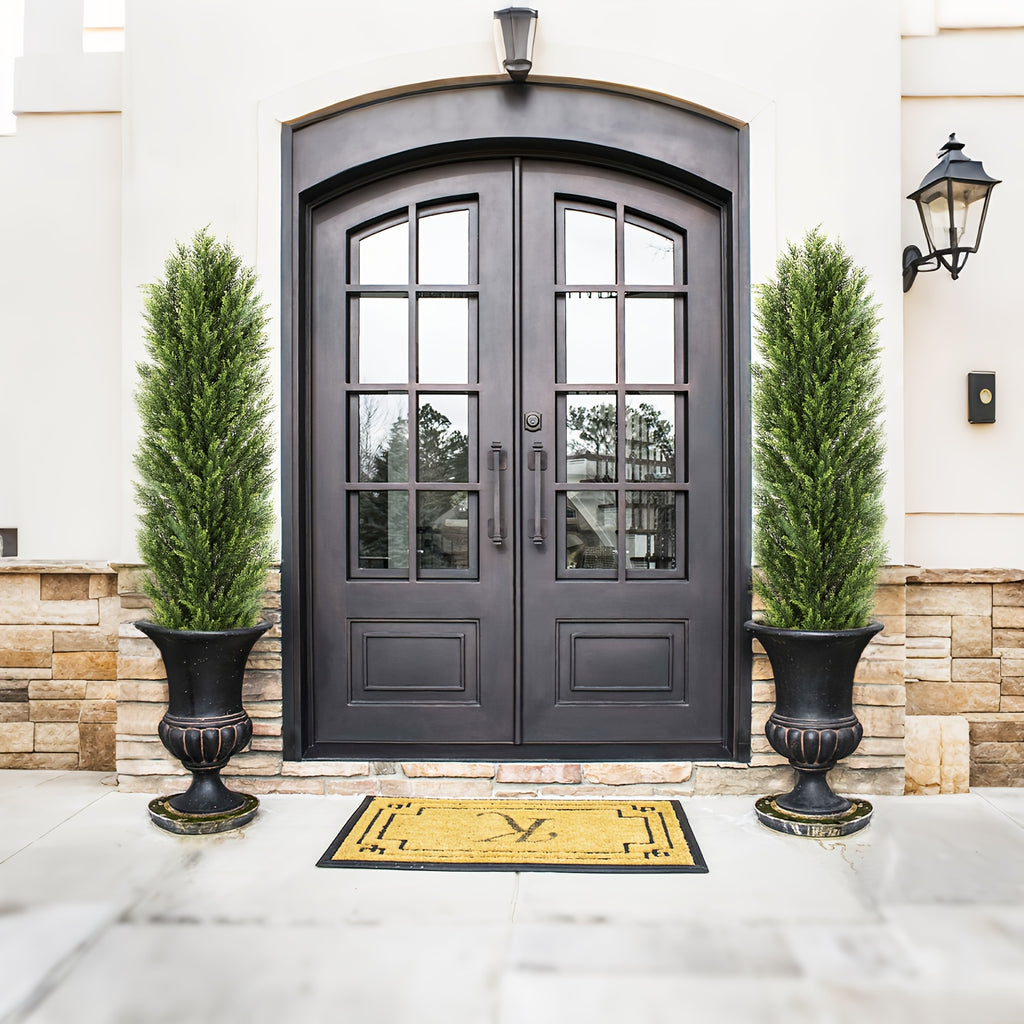 Artificial Cedar Topiary Trees 2-Pack - UV-Resistant Faux Greenery for Outdoor & Indoor, Modern Faux Topiary for Patio, Garden, Entryway & Office Decor