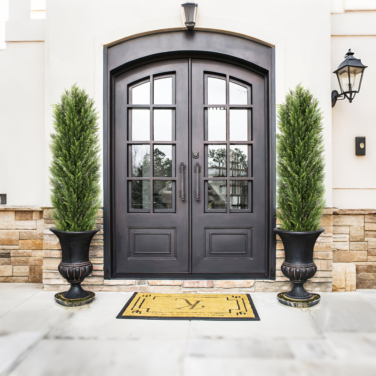 Artificial Cedar Topiary Trees 2-Pack - UV-Resistant Faux Greenery for Outdoor & Indoor, Modern Faux Topiary for Patio, Garden, Entryway & Office Decor