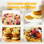 Mini Waffle Maker Makes 8 Bite-Size 2-Inch Waffles Dual Non-Stick Plates Cool Touch Handle Compact Family Breakfast Maker