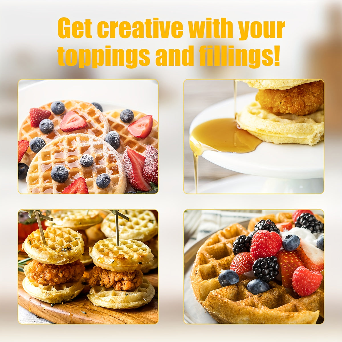 Mini Waffle Maker Makes 8 Bite-Size 2-Inch Waffles Dual Non-Stick Plates Cool Touch Handle Compact Family Breakfast Maker