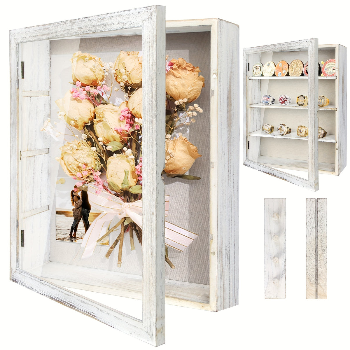 11x14 Large Shadow Box Display Frame with 4 Removable Shelves – Country Memory Box for Medals, Coins, Photos, Championship Rings, Flowers, Pins & Keepsakes Collection