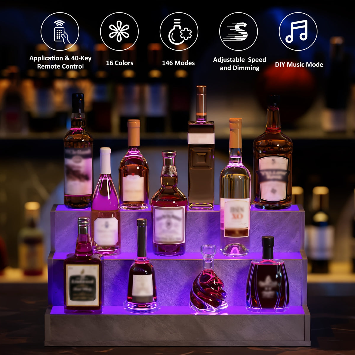 Illuminated Liquor Shelf 24 Inch LED Bar Bottle Display Unit – Wall Mounted Floating Shelf for Home Bar & Man Cave