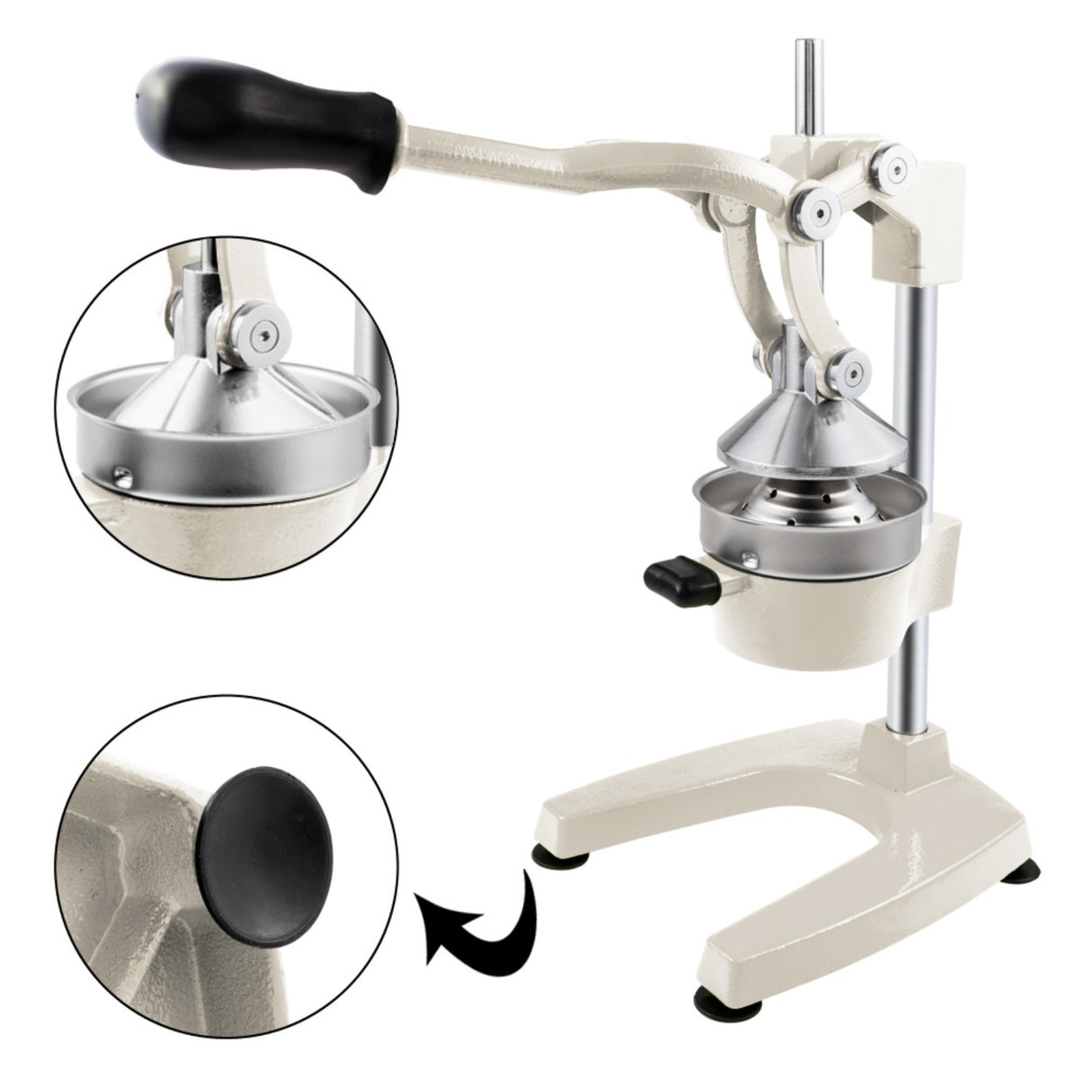 Manual Citrus Juicer Heavy Duty Cast Iron Hand Press Juice Squeezer for Orange Lemon Lime Pomegranate - Commercial Grade Fruit Juicer with Safety Lock & Stainless Steel Strainer
