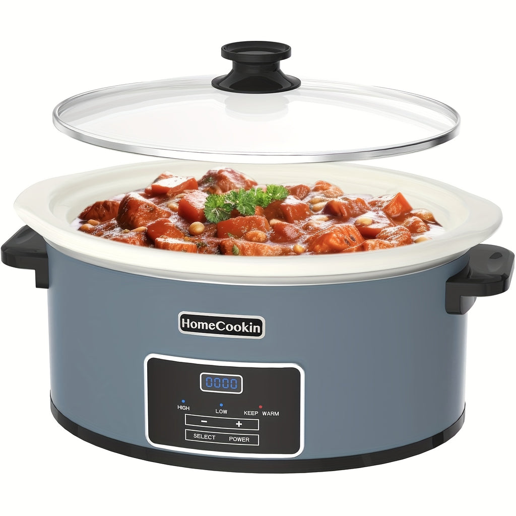 Large Digital Slow Cooker 6QT & 8QT with Stoneware Pot, Programmable Keep Warm Function, One-Touch Digital Display, 240W — Family Dinners, Roasts & Stews, Red White Black Blue