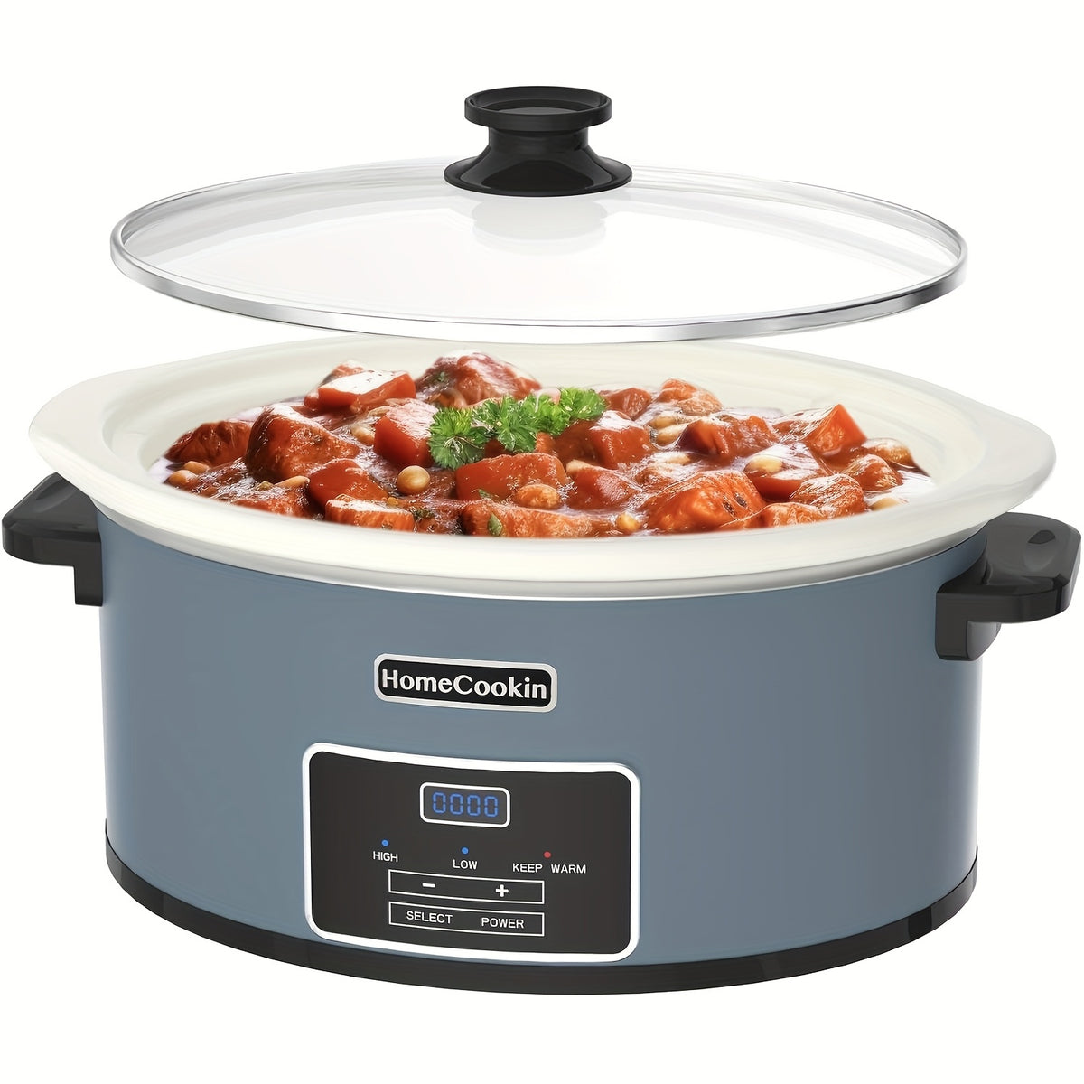Large Digital Slow Cooker 6QT & 8QT with Stoneware Pot, Programmable Keep Warm Function, One-Touch Digital Display, 240W — Family Dinners, Roasts & Stews, Red White Black Blue