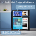 Compact Mini Fridge with Freezer 3.1 Cu Ft, 2-Door Small Refrigerator with Adjustable Glass Shelves for Bedroom, Office, Dorm, Kitchen & Apartment – Black or White
