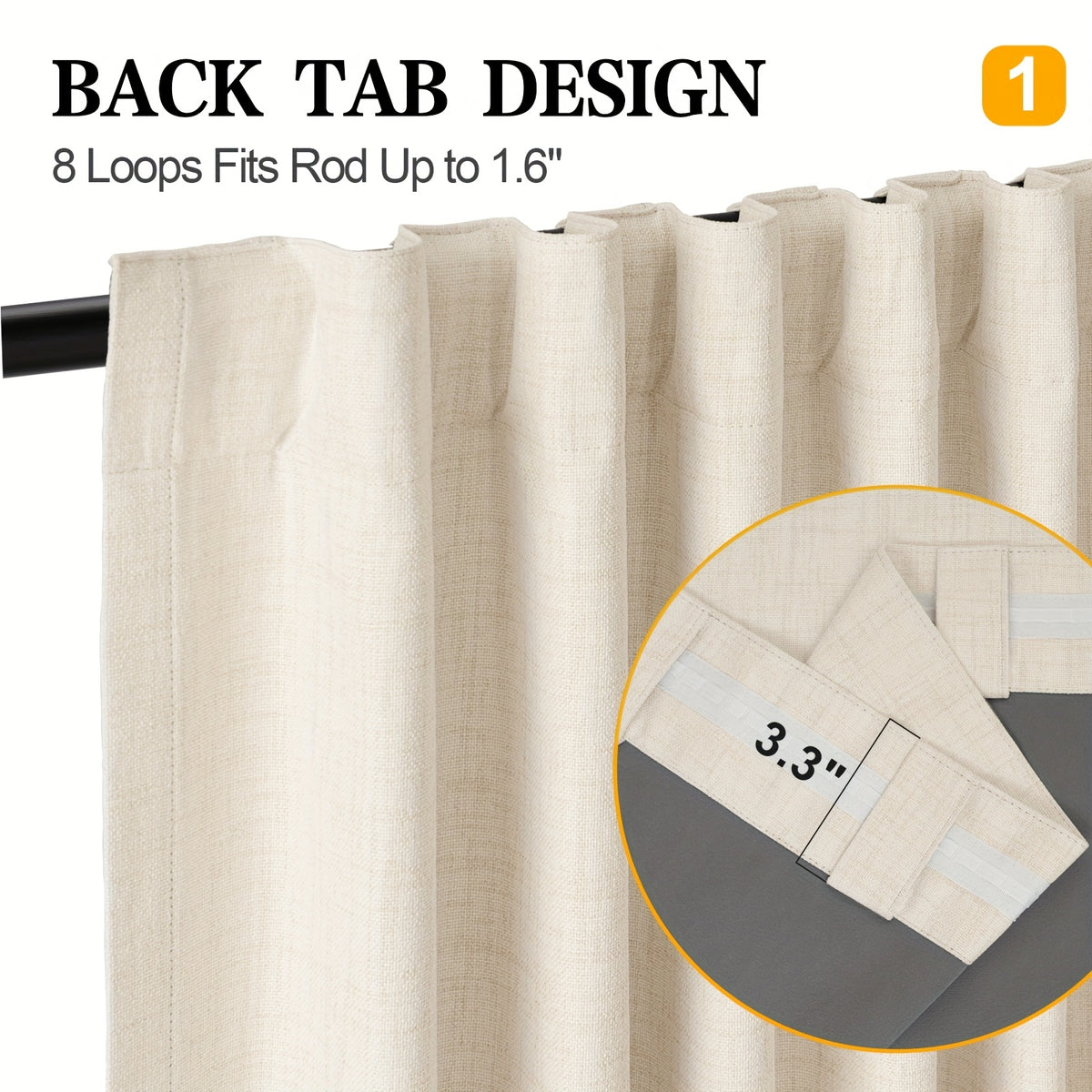 100% Blackout Curtains Back Tab & Rod Pocket for Bedroom Living Room - Thermal Insulated Darkening Drapes 2 & 4 Panel Sets for Windows Office Kitchen, Modern Home Decor