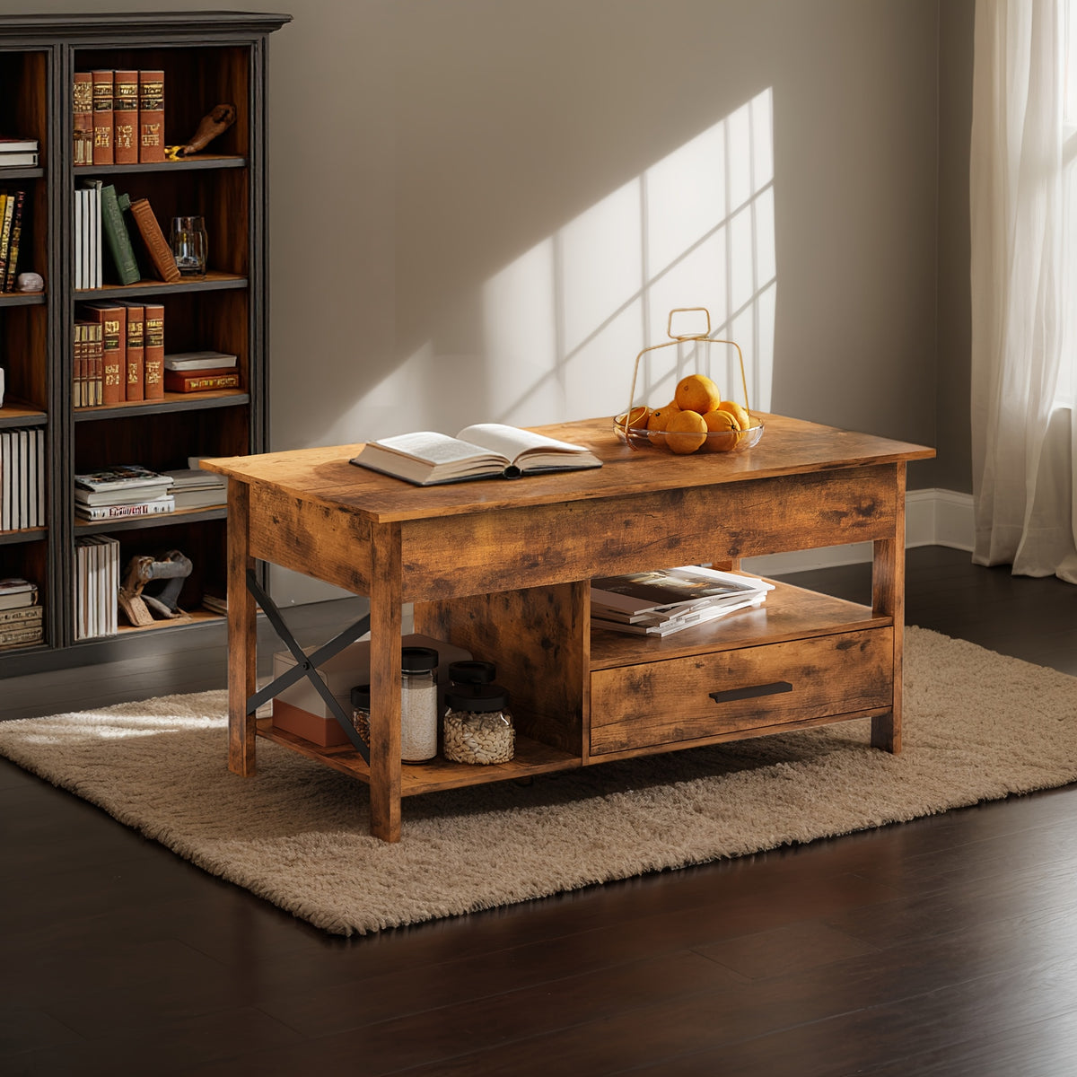Lift Top Coffee Table with Storage Drawers & Hidden Compartment – Modern Wood Living Room Center Table, Space-Saving Multifunctional Design, 5 Colors