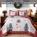 Christmas Quilt Set Queen King 3 Piece – Rustic Lodge Deer Snowman Snowflake Holiday Bedding Ensemble, Quilted Bedspread Coverlet with Pillow Shams, Machine Washable Lightweight Comforter